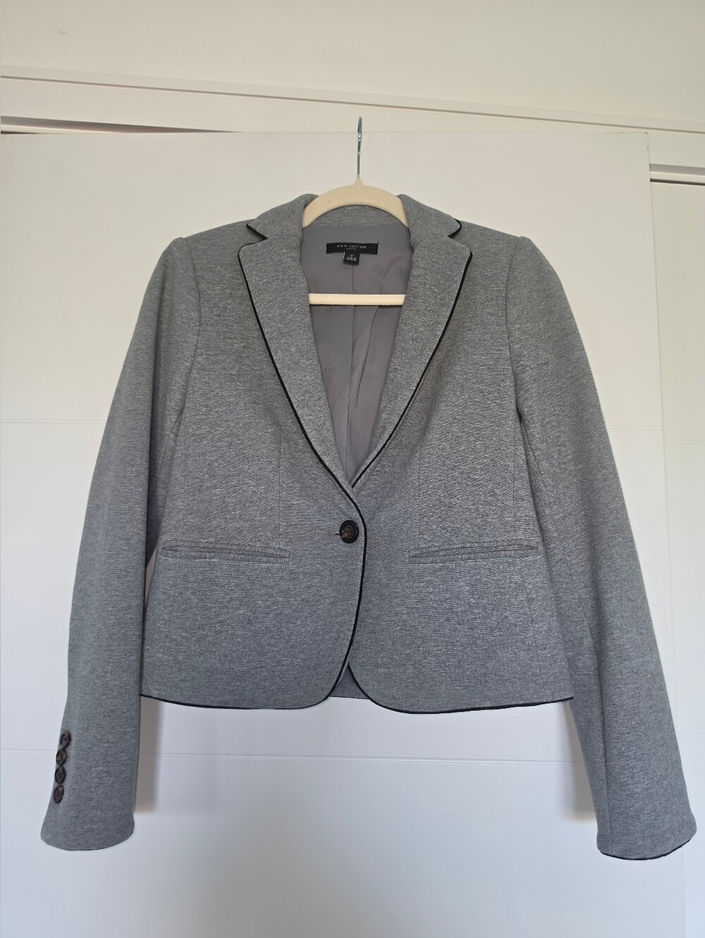 Ann Taylor Petite Heather Gray Ribbed Ponte Blazer